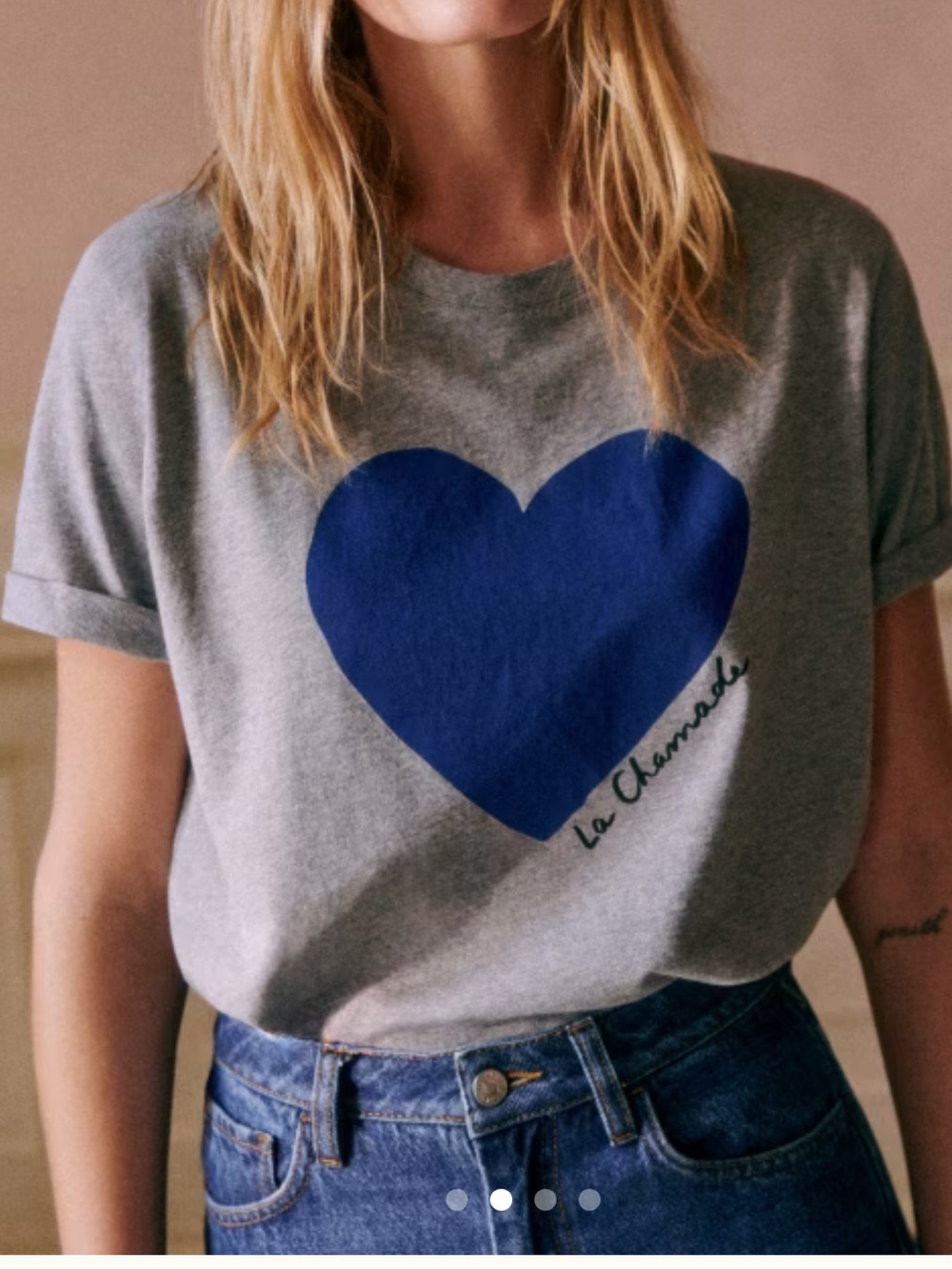 Sezane La Chamade Grey T-Shirt with Blue Heart